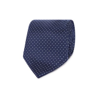 Designer navy spotted luxury fine silk tie